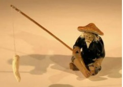 Man Fishing (with fish) Ceramic Figurine - 1"